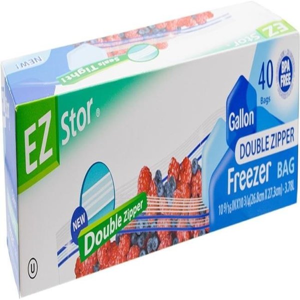 Ez-Stor EZ-Stor 6034058 1 gal Double Zipper Freezer Storage Bag; Clear - Pack of 40 6034058